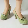 Sandaler Mint Green Tweed Houndstooth-mönster Stängt tå Classic Women Platform Sumer Spike High Heels Slingback Shoes Storlek 34-48