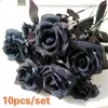 Декоративные цветы, 10 шт./компл., искусственный букет черных роз, домашний Хэллоуин, имитация поддельного цветка, украшение для свадебной вечеринки