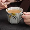 Tazze Piattini 160ml Borneol Glaze Tazza da caffè Puro legno dipinto a mano Fiore profumato Tazza in ceramica Master Colazione domestica Latte