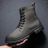 Boots Spring Autumn Fashion Gray Leather Men's High Pointed Motorcycle Men Outdoor Waterproof Ankle