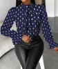 Damesblouses Modeblouse Dameskleding Metallic Polka Dot Print Top Casual Opstaande kraag Ruche zoom Bell Lente Zomer Elegant