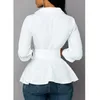 أزياء زائد الحجم بلوزة المكتب العادي سيدة قميص بلوزة غير منتظمة مع حزام القوس زنبرك شيفون الأكمام الطويلة قمم أنثى 240126