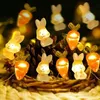M 20 króliki marchewki akumulatory dekoracji miedzianych Wodoodporne sznurki LED Lights Home Outdoor Easter Party Dekoracje 240122