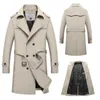 Mens Long Trench Trenchcoat Jacket Male Business Casual Trench British Trench Men Slim Double Breasted Jacket 240122