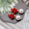 Stud Oorbellen Rood Koraal Hertengewei Wit Faux Parel Kerstmode Kerstcadeau