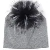 Berets Children Beanie Hat With Faux Fur Pompom Caps For Winter Autumn Solid Color Beanies Kids Warm Skull