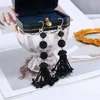 Boucles d'oreilles pendantes pour femmes, style bohème, noir, longues franges, Vintage, tissé, rond, pendentif perlé, cadeaux de fête de mariage, 2024