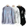 Men's Sweaters 2024 Autumn Winter Fashion Casual Slim Fit Letter Sweater Plus Velvet Thick Warm Large Size Pullover