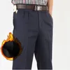 Pantalones de hombre doble plisado cálido polar grueso invierno casual hombres sueltos rectos clásicos de cintura alta pantalones de oficina de algodón tamaño 42 44 46