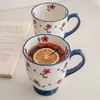 Кружки в стиле ретро, ручная роспись, цветочная кофейная чашка, японская свежая кавайная керамическая кружка, молоко, вода, сок, напиток