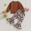 Clothing Sets 2024-07-28 Lioraitiin 0-5Years Baby Girl 2Pcs Thanksgiving Outfits Long Sleeve Sweatshirt Turkey Flare Pants Set