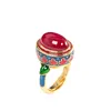 Anel, esmalte, corindo vermelho, estilo étnico, anel feminino, joias de prata S925, ornamento de mão de boca vivaA abertura é ajustável