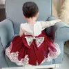 Vestido infantil para niña con lazo de encaje de manga larga 1er cumpleaños bautismo para niñas fiesta de flores vestidos de boda ropa 240131