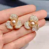 Stud Earrings Bilincolor Trendy Clear Cubic Zirconia Grey Pearl Flower Earring For Women