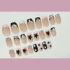 False Nails 24pcs Short Ballet Y2k Set Small Diamonds Fake Press On Nail Tips French Pink Black Star Decoration