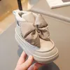 Winter Kinderen Snowboots Meisjes Mode Grote Strikje Ontwerp Prinses Laarzen Kinderen Warm Dikker Katoenen Schoenen Met Haak sluiting 240131