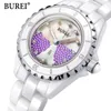 Burei Brand Ladies Fashion Ceramic Armband Titta på kvinnor Luxury Waterproof Casual Crystal Quartz Wristwatch Relogio Feminino 240127