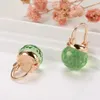 Dangle Oorbellen Glazen Bal Drop Elegante Bruiloft Fijne Sieraden Hang Oor Voetbal Geslepen Smaragd Rode Kristallen Clip 585 Rose Goud