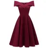 Casual Dresses Spring Dress for Women Cotton Blend Solid Slash Neck Party Elegant Clothes Midun-Length midje Prom