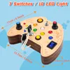 Montessori pädagogisches Busy Board für über 3 Jahre alte Babys, LED-Licht, BusyBoard, Kleinkindspielzeug, niedliches Muster aus Holz, sensorisch 240124