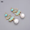 Boucles d'oreilles pendantes GuaiGuai, bijoux d'eau douce, perle blanche, bleu, Turquoise, vert, Amazonite
