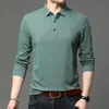 Polo shirt mannen zakelijk Casual Solid Color Polo Shirts Mens Lange Mouw Ademend slanke Turn Down Collar Polo Tees Tops Men 240126