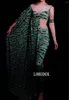 Stage Wear Groene Luipaard Gedrukt Jumpsuit Vrouwen Lange Mouw Elastische Skinny Rompertjes Verjaardagsfeestje Outfit Nachtclub Bar Zanger Kostuum