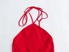 Sukienki swobodne Traf czerwony kantar satynowy sukienka kobieta bez rękawów.