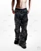 Y2K Punk Black American Street Rock Retro High Waist Oversized Jeans Men 2023 Raw Edge Washed Straight Wide Leg Trousers Men 240131