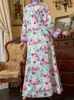 Ethnic Clothing 2024 Floral Print V Neck Kaftan Abaya Elegant Long Sleeve Maxi Dress Dubai Turkish Muslim Loose Islamic