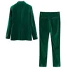 Elegant Velvet Women Blazer Za Fashion Office Wear ButtonsUp Long Sleeve Pockets Vintage Green Female Outfitt 240202