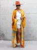 Kvinnors badkläder Edolynsa Gold Bohemian tryckt Long Kimono Wrap Dress Bikini Cover-ups Summer Clothes Women Beach Wear Swim Suit Cover Up