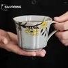 Cups Saucers 160ml Borneol Glaze Coffee Cup Pure Hand-painted Wood Fragrant Flower Ceramic Mug Master Household Breakfast Milk