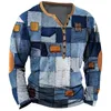 T-shirt vintage in denim patchwork per uomo T-shirt grafiche con griglia patchwork Stampa 3D T-shirt a maniche corte oversize Abbigliamento uomo Top 240124