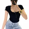 Kadın Tişörtleri Yaz Gündelik Kare Yaka Seksi Korunma Kısa Kollu Tek Bravatalı Dikişli Şeritli Örme Geri Moda İnce Tshirt