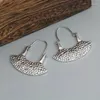 Dangle Earrings Ancient Silver Color Hammered Blade Hoop For Women Vintage Metal Carving Print Personality Jewelry