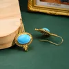 Dangle Earrings Unique Gold Color Hook Blue Oval Crystal For Women Anniversary Gift Party Engagement Wedding Ladies Jewelry