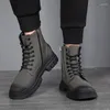 Boots Spring Autumn Fashion Gray Leather Men's High Pointed Motorcycle Men Outdoor Waterproof Ankle