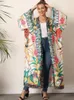 Roupa de banho feminina solta praia quimono impressão animal cobrir túnica para 2024 kaftan frente aberta boho vestido maiô beachwear