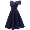 Casual Dresses Spring Dress for Women Cotton Blend Solid Slash Neck Party Elegant Clothes Midun-Length midje Prom