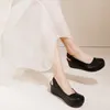 Sapatos de vestido Birkuir Retro Grosso Salto Mulheres Cunhas Sandálias Luxo Slides Soft Soles Elegante Fechado Toe Couro Genuíno para Senhoras