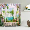 Rideaux de douche fleurs jardin paysage rideau européen rétro paysage rural décor mural suspendu bain étanche salle de bain