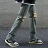 Men's Jeans Trousers With Holes Slits Washed Man Cowboy Pants Straight Ripped Torn Broken Y2k Streetwear Denim Xs