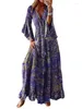 Casual Dresses 2024 Temperament Women's Wear Bohemian Flare Sleeves Printed V-neck High Waist Dress Long