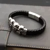 Bedelarmbanden Armband Roestvrij Staal Magnetisch Heren Leer Gevlochten Punk Schedel Armbanden Sieraden Accessoires Heren Sieraden