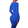 Kvinnor mager jumpsuit fast färg ribbad stickad långärmad fyrkantig nacke bodycon jumpsuit romper träna sport yogaspel 240202