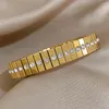 Bangle Aensoa Retângulo Chunky Elasticidade Geométrica Inlay Zircon Pulseira de Aço Inoxidável para Mulheres Grosso Jóia de Pulso À Prova D 'Água