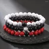 Bracelets de charme 3pcs bracelet ensemble pour hommes et femmes style simple 8mm blanc rouge turquoise noir givré pierre perlée à la main