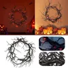 Simulation de couronne de bois mort d'Halloween branche noire avec lumière LED rouge couronnes de 43 CM pour portes guirlande de fleurs décoration d'Halloween 240130