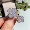 Korean Full Diamond Clover Designer Band Rings Luxury Sweet Flower Shine Shining Crystal Silver Open Ring Jewelry Valentines Day Birthday Gift